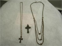 1940s Crosses & Necklace - Set of 3