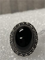 Ring - German Silver Black Onyx Size 8