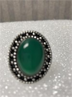 Ring - German Silver Green Onyx Size 6