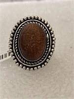 Ring - German Silver Red Sun Stone Size 8