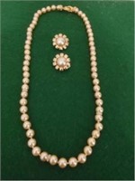 Vtg Genuine Pearl Necklace & Earring Set