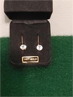 14kt Gold CZ Dangling Earrings w/ Box
