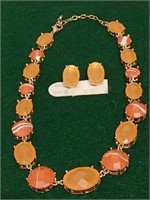 Tangerine & Rose Quartz Necklace & Earring Set