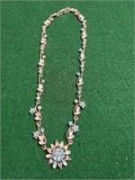 Vtg SP Swarovski Crystal Floral Necklace