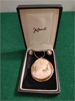 1900s John Wanamaker 14kt Cameo Necklace Earrings