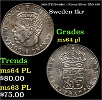 1960 (TS) Sweden 1 Krona Silver KM# 826 Grades Cho