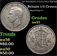 1937 Great Britain 1/2 Crown Silver KM# 856 Grades