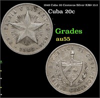 1948 Cuba 20 Centavos Silver KM# 13.2 Grades Choic