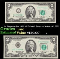 5x Consecutive 1976 $2 Federal Reserve Notes, All