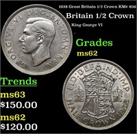 1938 Great Britain 1/2 Crown KM# 856 Grades Select