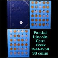 Partial Lincoln Cent Book 1941-1959 36 coins