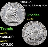 1858-o Seated Half Dollar 50c Grades Select AU