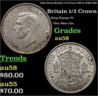1942 Great Britain 1/2 Crown Silver KM# 856 Grades