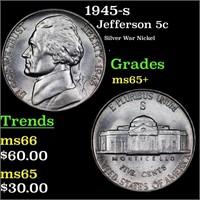 1945-p Jefferson Nickel 5c Grades GEM+ Unc