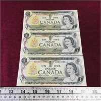 Lot Of 3 1973 Uncirculated Canadian $1 Money Bills