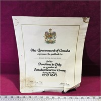 1945 Canadian Soldier Devotion Certificate