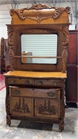 Oak Heavily Carved Sideboard with Mirror