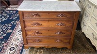 Walnut Four Drawer Marble Top Chest