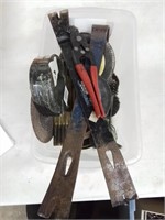Small tub of miscellaneous tool items including