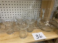 ETCHED FLOWER WATER PITCHERS & 4 GLASSES