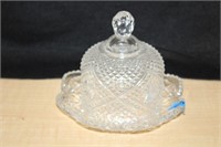 GLASS COVERED BUTTER DISH-2 DIFFERENT PATTERNS