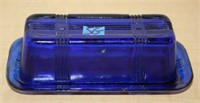 COBALT BLUE GLASS COVERED BUTTER DISH