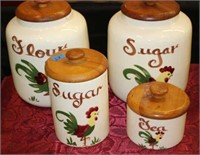 SET OF 4 HANDDECORATED ROOSTER MOTIFF CANISTER SET