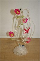 SPUN GLASS OF BIRD IN CAGE AND FLORAL