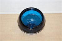 VINTAGE BLUE/TURQ. GLASS ASHTRAY