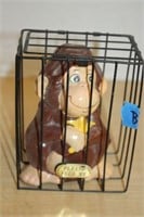 METAL MONKEY BANK IN CAGE