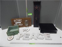 Decorative wall hangings & box, letters, novelty m