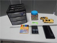 Plastic storage cabinet, address keeper, markers,