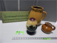 Wall plaque, pitcher, vase and decorative egg cont