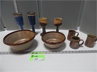 Pottery bowls, goblets and mugs
