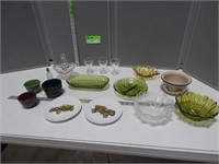 Serving dishes, glass basket, custard cups, decora