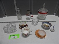 Cups & saucers, glass covered bowl, nut chopper, b