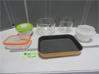 Heavy glass mixing bowls, food storage containers,