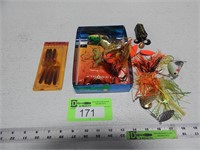 Assorted spoons, hooks, lures and jigs