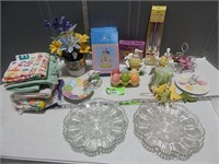 Assorted Easter decorations, silk flower arrangeme