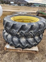 2 Tractor tires on rims; 14.9-38; came off a John