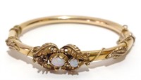 14K Gold & Opal Victorian Hinge Bangle Bracelet