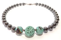 Vintage Turquoise Carved Bead Necklace