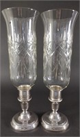 Pair of Hamilton Sterling Silver Hurricane Lamps