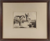 Ray C Edwards Etching "Dropping In" of Ducks