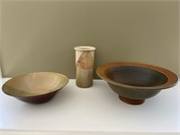 Three good pieces of signed pottery.