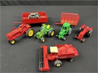 Metal die cast 1/64 scale tractors and two wagons