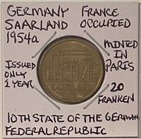 1954a Germany 20 Franken - Saarland