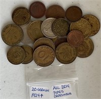 20 German coins 1924 & up