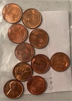 10 diff. US Red BU wheat cents 1950-1958