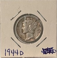 US 1944D silver Mercury dime